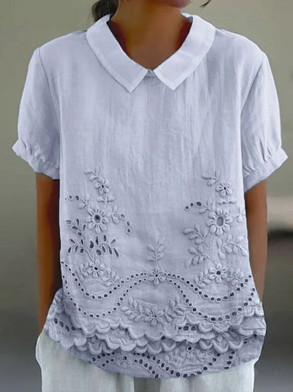 Elegant Sommerlook | Broderet Komfortbluse