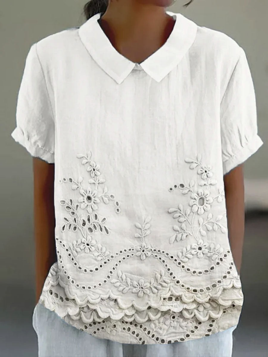 Elegant Sommerlook | Broderet Komfortbluse
