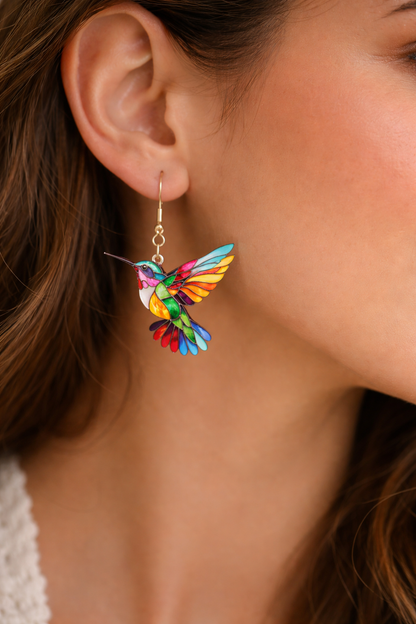 Håndlavede øreringe – Farverigt kolibridesign