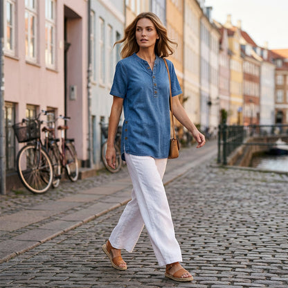 Åndbar Denimlook Bluse til Hverdagskomfort