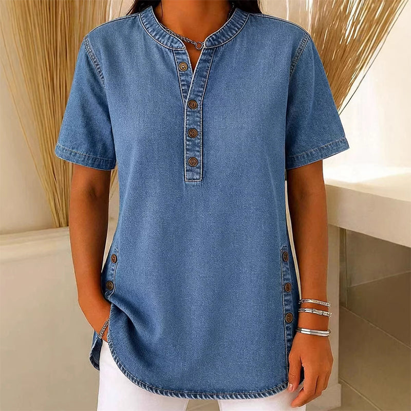 Åndbar Denimlook Bluse til Hverdagskomfort