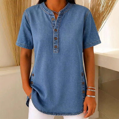 Åndbar Denimlook Bluse til Hverdagskomfort