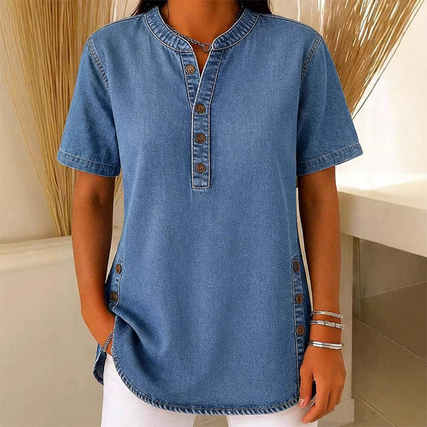 Åndbar Denimlook Bluse til Hverdagskomfort