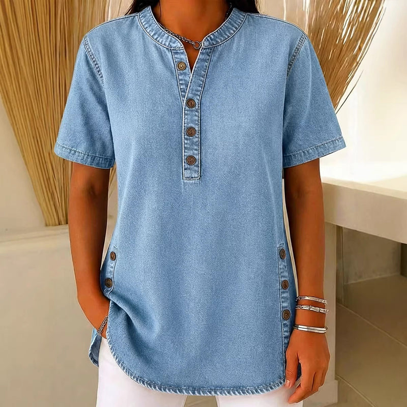 Åndbar Denimlook Bluse til Hverdagskomfort