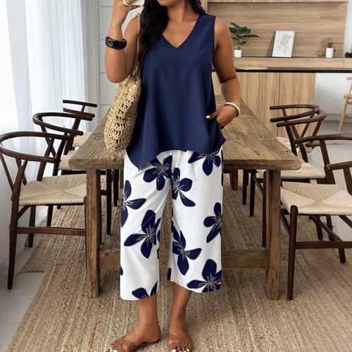 Komfortabelt Sommersæt med One-Shoulder Top og Capri Bukser