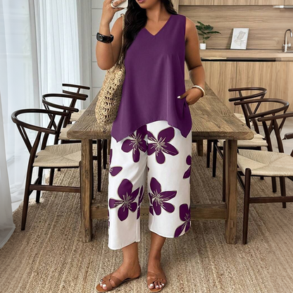 Komfortabelt Sommersæt med One-Shoulder Top og Capri Bukser