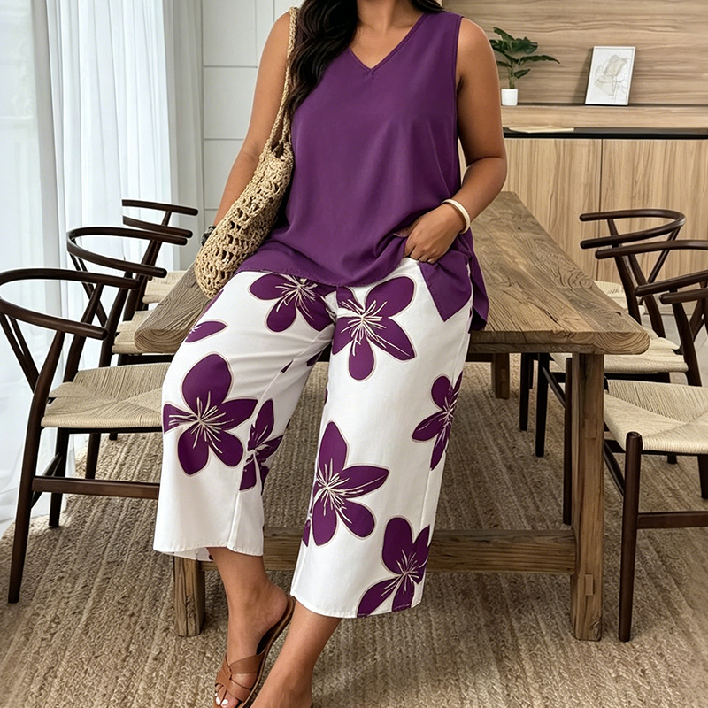 Komfortabelt Sommersæt med One-Shoulder Top og Capri Bukser