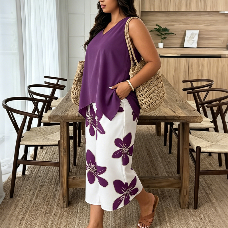 Komfortabelt Sommersæt med One-Shoulder Top og Capri Bukser